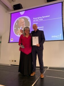 PSA Emerging Speaker of the Year 2025 Nick Bowen with 2025 PSA UK and Ireland President Michelle Mills Porter